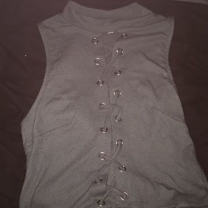 Lace up greenish-blue shirt